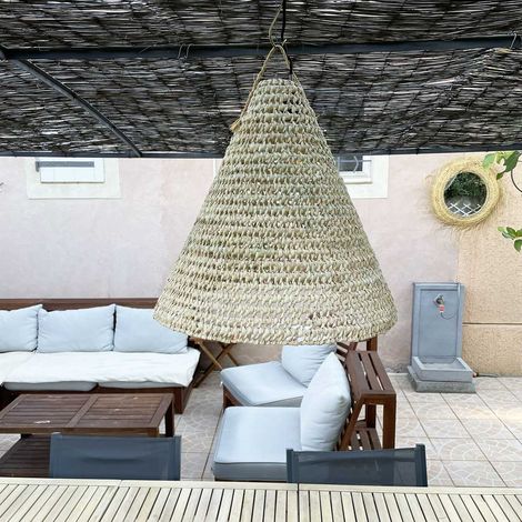 Abat jour pour Lustre conique en palmier "Doum" du Maroc tressée