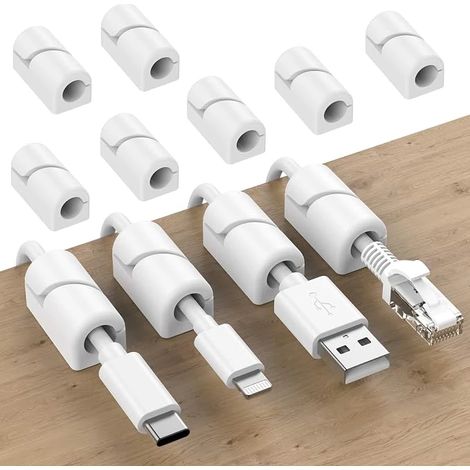 Lot de 20 clips de gestion de câbles en silicone auto-adhésifs, organisateur de câbles pour câbles de bureau, câbles de charge USB, câbles d'alimentation de souris et câbles d'ordinateur (blanc). (1/5)