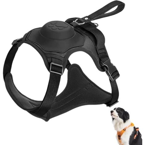 Geschirr für mittelgroße Hunde mit automatisch einziehbarem Zugseil (Schwarz, M) (1/4)