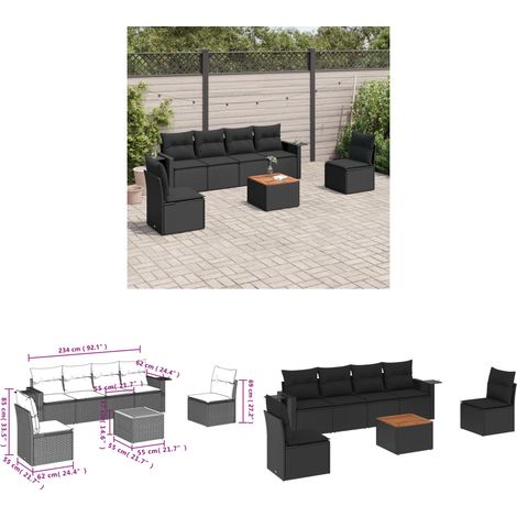 Salon de jardin 7 pcs avec coussins noir résine tressée - Ensemble Salon De Jardin - Meuble Extérieur - Résine Tressée - Rotin Synthétique - Mobilier De Jardin - Home & Living (1/3)