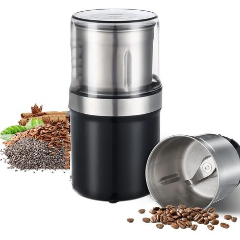 Moulin à café électrique, moulin à épices électrique avec bols amovibles en acier inoxydable 304, moulin à café de 300 W avec brosse à cuillère (1/5)