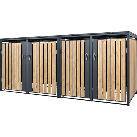 ML-Design Copribidoni per 4 Bidoni di Spazzatura Contenitori Pattumiera Cassonetti Rifiuti 240 L 264 x 80 x 116,3 cm Box in Acciaio Antracite/Aspetto Larice Coperchio Bidone Resistente 4 Porte (1/5)