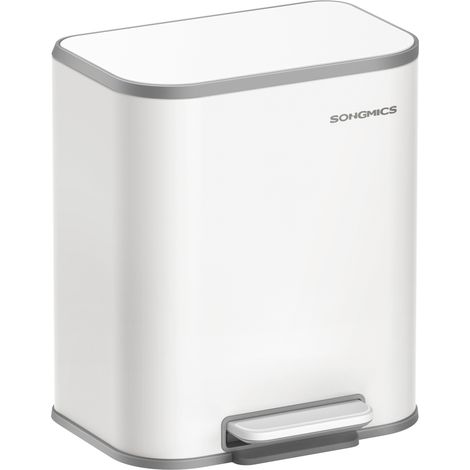 Songmics – Poubelle à pédale 20L en acier – Couvercle silencieux – Seau intérieur avec poignées – Pédale large antidérapante – Blanc (1/5)