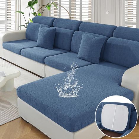 Sitzkissenbezug Stretch Wasserdicht 3x1 Sitzer + 1 Chaiselongue Grau Blau