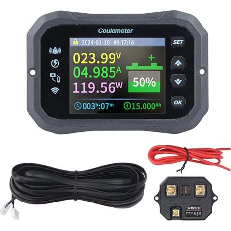 Moniteur de Batterie 50A avec Shunt, Moniteur de Batterie 10V à 100V avec écran Couleur de 2,4 ", Alarme du Buzzer, Mesure des Paramètres Multiples, pour VRLA, LFP, Batterie Li Ion (1/5)