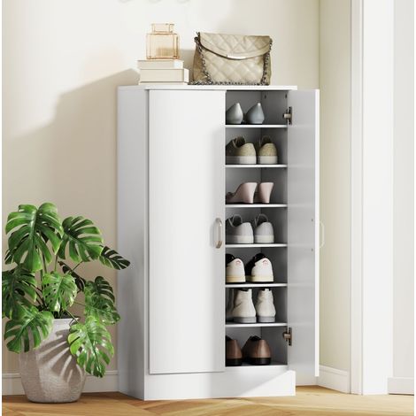 Meuble à chaussures 55x35x108 cm en bois blanc, 6 niveaux gain de place pour entrée FloraGrace (1/5)