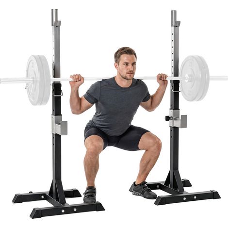 Support Barre de Musculation Réglable x2 Rack Porte-Barre Acier Hauteur 105-170 cm Base en H Charge 150 kg Noir (1/5)