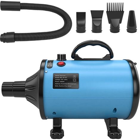 Asciugacapelli per cani, ideale per la cura del pelo del tuo animale domestico. Asciugacapelli con funzione riscaldante, velocità regolabile, 4 accessori, colore blu. Un regalo perfetto per la Festa d