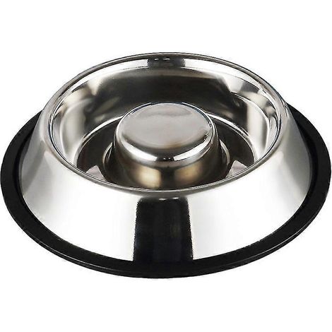Gamelle anti-glouton en acier inoxydable pour animaux de compagnie : prévient les gonflements, les indigestions et l’alimentation trop rapide chez le chien. (1/5)
