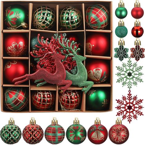 40 Pcs Boule de Noel, Decoration Noel Sapin avec Lanière, Deco de Noel Mat et Brillant, Christmas Decorations avec l'élan - pour l'Intérieur et l'Extérieur, Anniversaires, Fêtes(Rouge et Verte) (1/5)