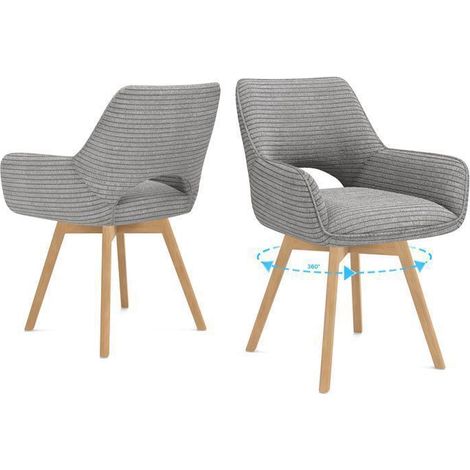 Chaises de salle à manger - WAFTING - Lot de 2 - Pivotantes avec accoudoirs - Velours gris - Pieds bois (1/5)