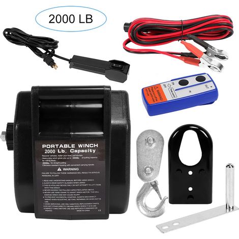 GARRYFIZH Treuil électrique 12V 2000 LBS , Manette radio sans fil , Étanche pour bateau , Câble de treuil inclus