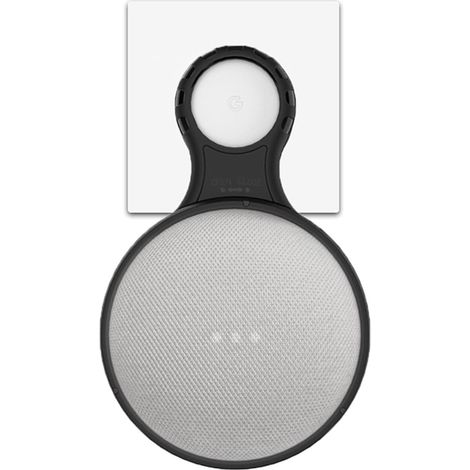 Em02 Mini Holder Abs Wall Mount Stand, No Screws Required, Smart Home Speaker Accessory Rack, Space Saving For Kitchen, Bathroom And Bedroom (Google Home Mini, Black) (1/5)
