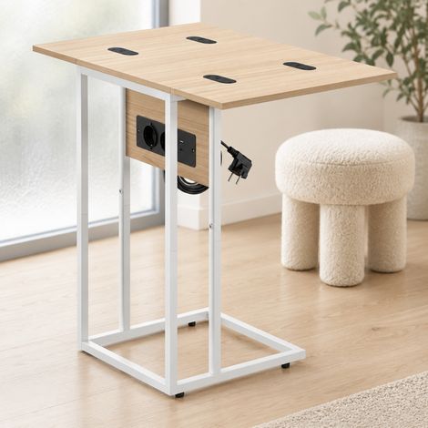 Mesa auxiliar plegable 39x29x57 cm de madera y metal blanco, ahorra espacio FloraGrace (1/5)