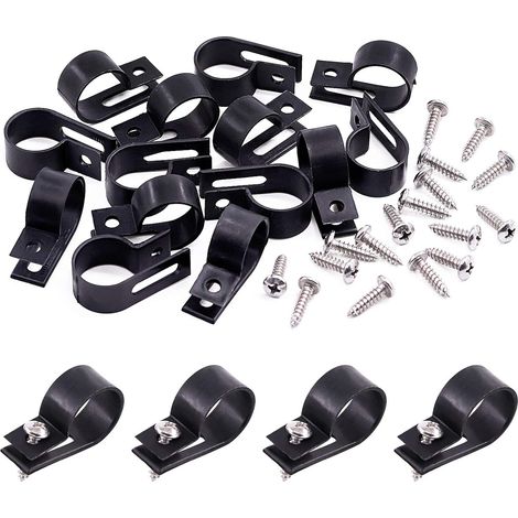 Lot de 120 clips de serrage en plastique nylon blanc de 1,9 cm pour câbles de type R, clips de fixation pour cordon de montage avec 120 vis pour la gestion des fils (1,9 cm, noir) (1/5)
