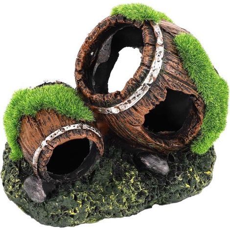 Aquarium-Dekoration: Doppelte Holzfässer (12,7 x 9 x 11 cm) – mit Moos, Versteckmöglichkeiten und Blickfang für jedes Aquarium (1/4)