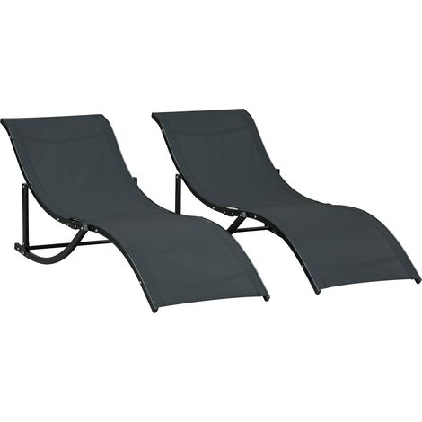 2 Tumbonas Plegables en Forma de S Ergonómica con Marco de Aluminio Texteline para Piscina Patio Jardín Terraza 165x61x63 cm