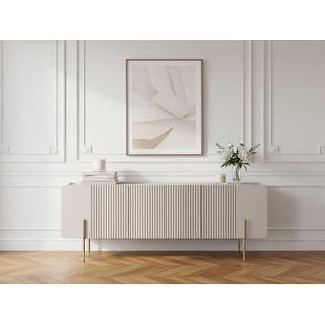 BOBOCHIC - Meuble TV 3 portes 150 cm MATHILDE plateau effet marbre et pieds or Beige (1/5)