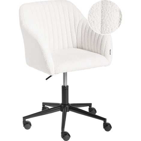 Silla de oficina giratoria moderna con reposabrazos altura ajustable bouclé blanco crema Venice (1/5)