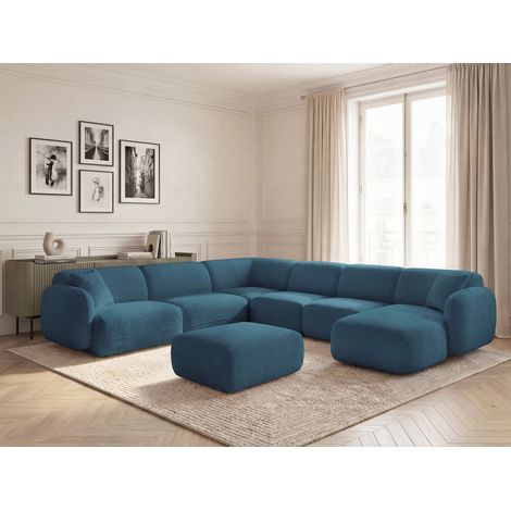BOBOCHIC - Canapé panoramique fixe modulable ANDA avec 4 chauffeuses, 1 méridienne, 1 angle et 1 pouf Angle gauche  Bleu clair