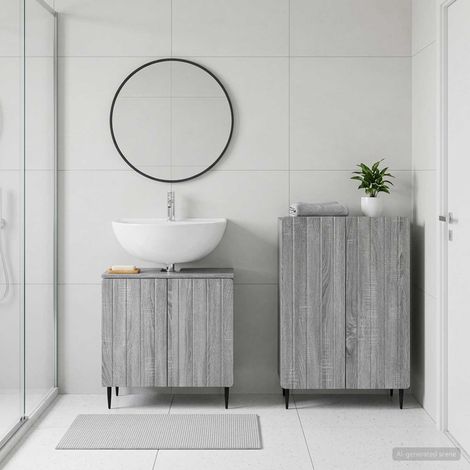 vidaXL 2 Piece Bathroom Cabinet Set ZWOLLE Grey Sonoma Engineered Wood (1/5)