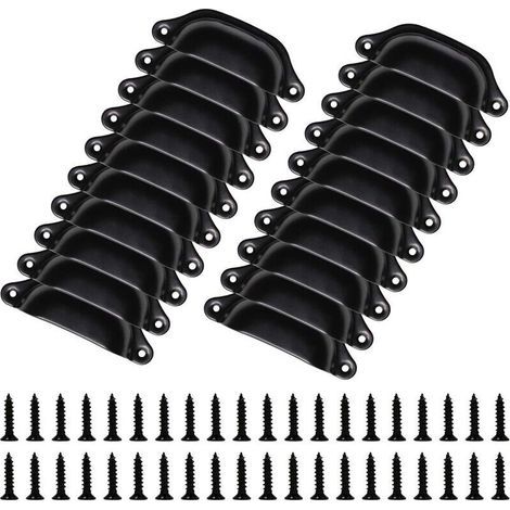 Ulisem 20er-Pack Vintage-Möbelgriffe, 98 mm – Muschelförmige Knöpfe für Schubladen und Schränke – inklusive Schrauben, Schwarz (1/5)