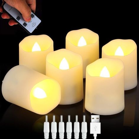 Flameless rechargeable tealight candles with remote control, USB LED candles with timer, flickering candle effect, votive candles for Halloween, parties, Christmas, evenings, home, 6 pieces, White (1/5)