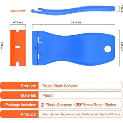 Lames de rasoir en plastique,outil de grattoir avec 20 lames,Kit de cuisine,poêle,nettoyage du sol,grattoir- 22Pcs[C2486] (1/4)