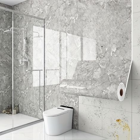 Lot de 2 rouleaux de papier peint vinyle autocollant effet marbre 40 cm x 3 m - Autocollant amovible pour murs, sols et plafonds