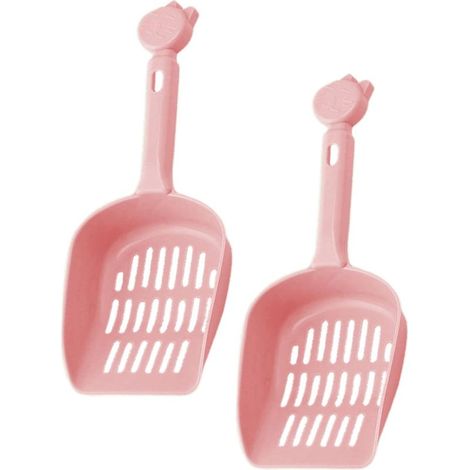 Lot de 2 pelles à litière en plastique robuste et durable pour chats et chiens, couleur rose (1/5)