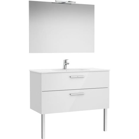 CONJUNTO VICTORIA BASE+LAVABO 1000 BLANCO 2 CAJONES ESPEJO APLIQUE LED