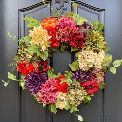 Guirlande Hydrangea - 45 cm - Décor Porte D'Entrée et Mur - Fausses Fleurs - Pour Printemps et Été - 1 Pièce (1/5)