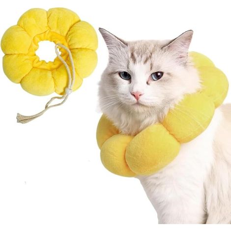 Collerette Chat en Coton Suédé Respirant, colerette Chat Anti lechage,Collier de Protection Chat Tournesol, Collerettes pour Chats, Tour de Cou Doux,pour Chatons Petits (1/5)