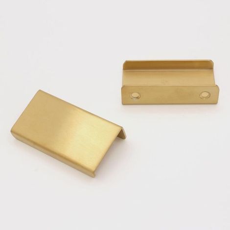 Poignée de meuble de cuisine, poignée dorée encastrée, poignée de porte cachée en alliage d'aluminium, 2 pièces, distance du trou 64 mm (1/4)
