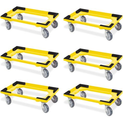 BRB 6 Transportroller für 600x400 mm Drehstapelbehälter, offen, gr. Gummiräder, gelb