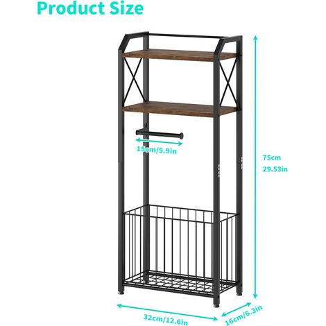 Freestanding Toilet Paper Holder - 4-Tier Toilet Roll Storage with Wooden Shelves and Large Basket, Toilet Paper Stand for Bathroom, Laundry Room and Apartment (1/5)