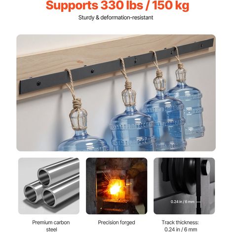 Kit Quincaillerie de Porte Grange Coulissante Simple, 150 cm, Rail Durable et Rouleau J, Charge 150 kg, pour Portes 762 mm de Largeur et 34,92-44,45 mm d'Épaisseur, Noir, Portes Non Incluses (1/5)