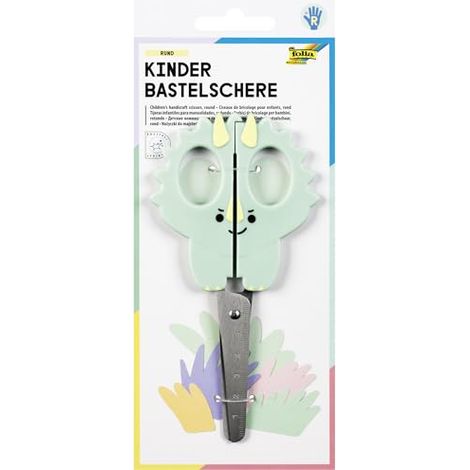 FOLIA 774 - KINDER BASTELSCHERE DINO, CA. 16 CM, CISEAUX POUR ENFANTS AVEC MOTIF DE DINOSAURE ET GAUFRAGE DE LA RÈGLE, INOXYDABL