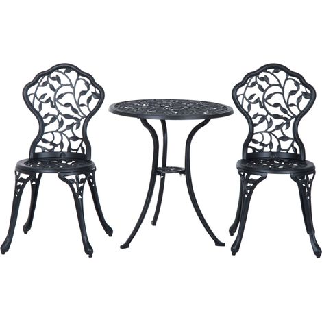 Outsunny Set da Esterno 3 Pezzi con 2 Sedie da Giardino e Tavolo Rotondo Nero