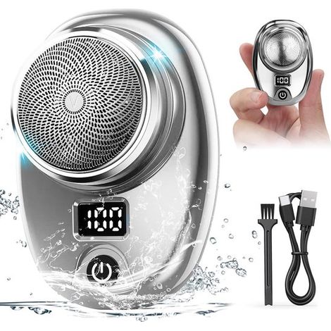 Tragbarer Mini-Elektrorasierer, Aluminiumring, LED-Anzeige, USB-aufladbar, wasserdicht, Ein-Knopf-Bedienung, für Herren. (1/5)