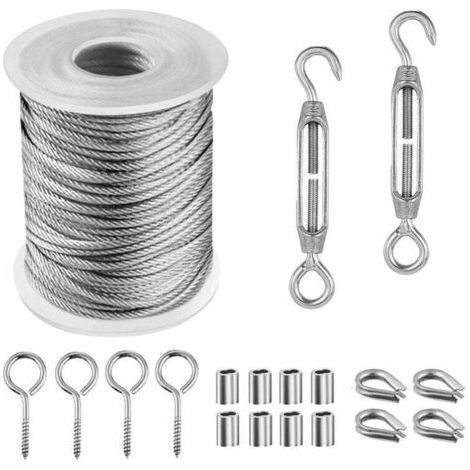 15M Stainless Steel Rope Hanging Kit, Coated Stainless Steel Cable with Tensioners, Wire Rope Kit for Climbing Plants, Outdoor Hanging, Clothesline - Color (1/5)