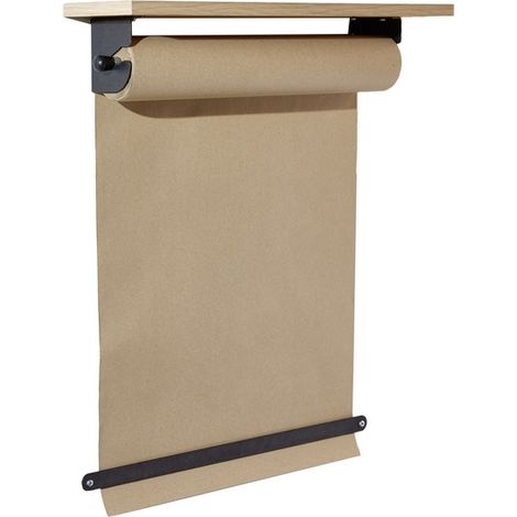 Mottez – Dérouleur de papier d'emballage mural avec tablette stratifiée chêne – Dispositif de coupe – 1 rouleau 50cm x 30m – Fixation acier (1/4)