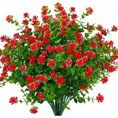 Artificial Fake Flowers Outdoor, Faux Plastic Greenery for Indoor Outdoor Hanging Planter Home Office Wedding Farmhouse Decor 8 Pcs Red (1/5)