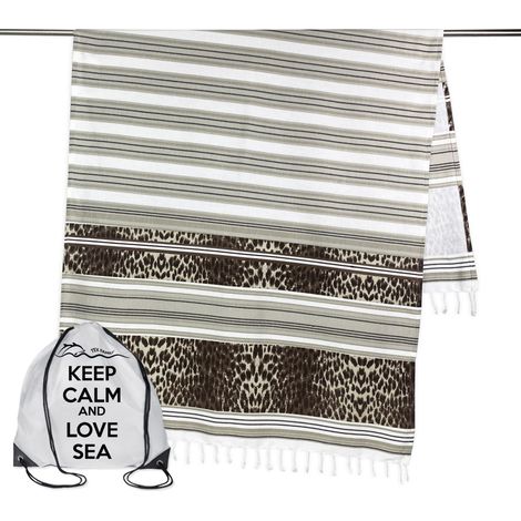 TELO MARE fouta LEOPARDATO misura GRANDE con zaino Spiaggia KEEP CALM CM.100X200 (1/5)