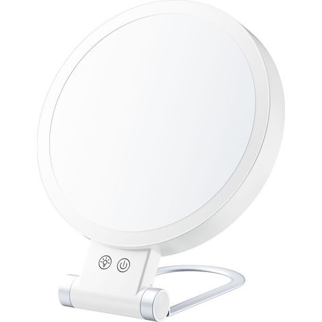 Miroir Maquillage Grossissant Lumineux, 5X/1X Double Face, Miroir LED 1000mAh Rechargeable avec 3 Couleurs éclairage, Miroir Cosmétique Voyage Pliable Portable (1/3)