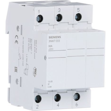 2 x Porte-Fusible 10,5/38 , 32A 3P + 3 FUS SIEMENS 3NW7 033