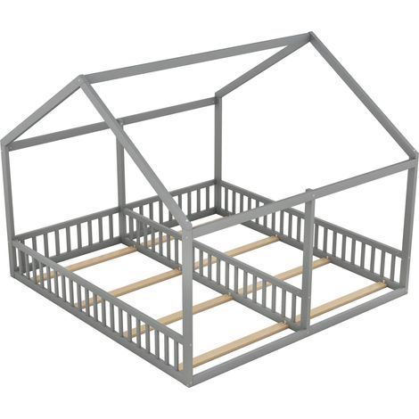 Letto casetta doppio 90 x 200 cm grigio con sbarre, legno di pino e MDF (1/5)