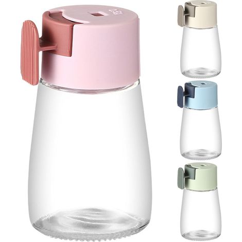 Lot de 4 flacons d'épices, bocaux en plastique transparent avec couvercle, distributeur d'épices en poudre pour produits secs, essence de poulet (1/5)