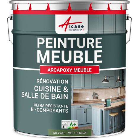 Arcane Industries – Peinture meuble cuisine et salle de bain – Résine époxy ultra-résistante – 2.5 kg pour jusqu'à 30 m² – Vert Réséda RAL 6011