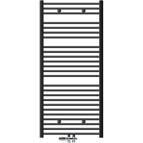 ECD Germany Radiador Toallero de Baño Sahara 750 x 1500 mm Antracita Curvado con Termostato, con Conexión Central en Forma Recta al Suelo, Calentador Secador de Toallas, con Kit de Montaje Incluído